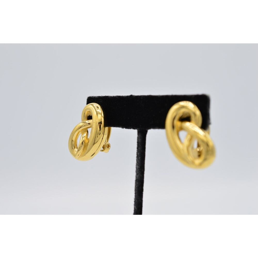 Givenchy Vintage Pretzel Knot Clip On Earrings Gold Chunky Signed 1980s BinAB - Picture 4 of 11